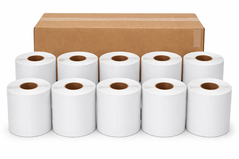 Compatible Thermal Transfer Labels 100mm x 150mm (4" x 6") 500 per Roll 25mm Core Permanent White (Box of 10)