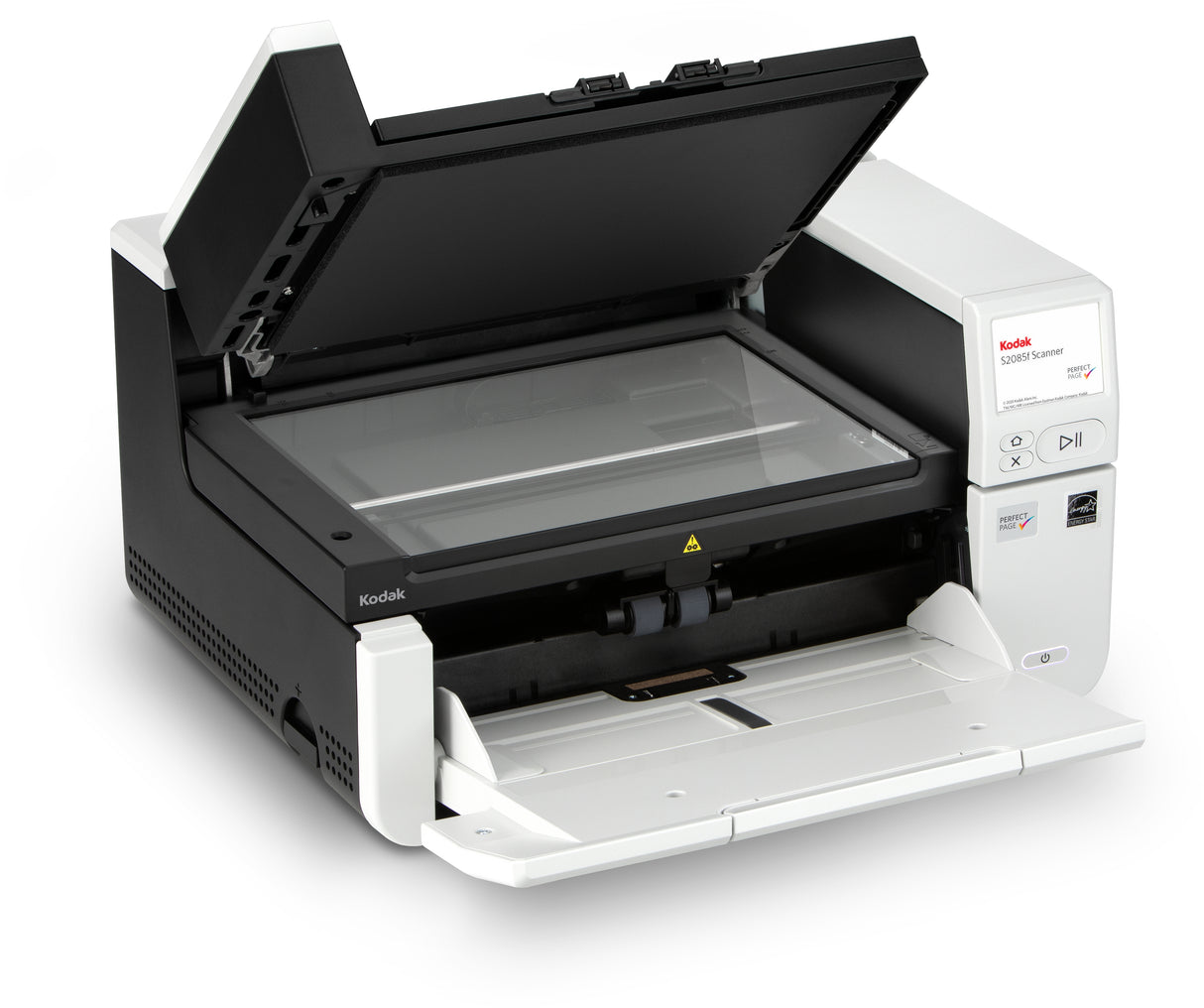 Kodak Alaris S2085f duplex network document scanner with flatbed open