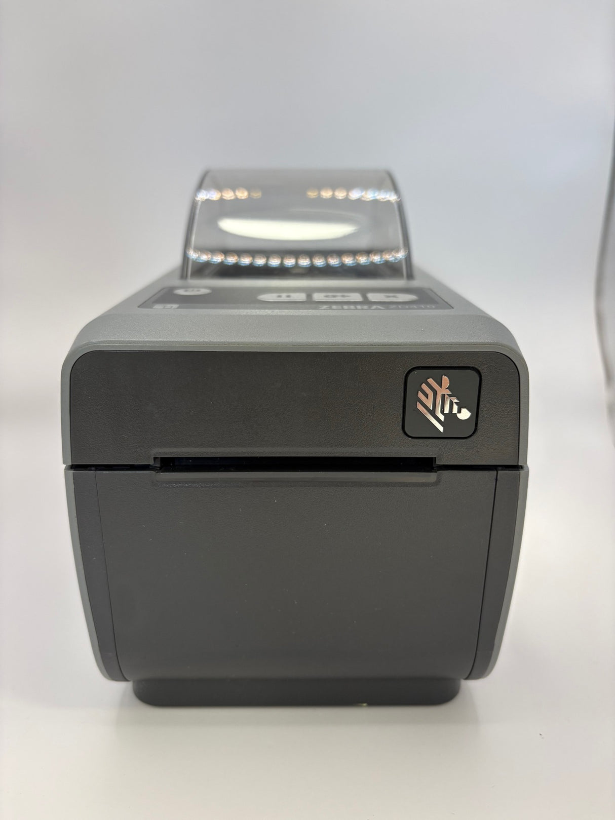 Zebra ZD410 direct thermal label printer 203dpi front view compact desktop design