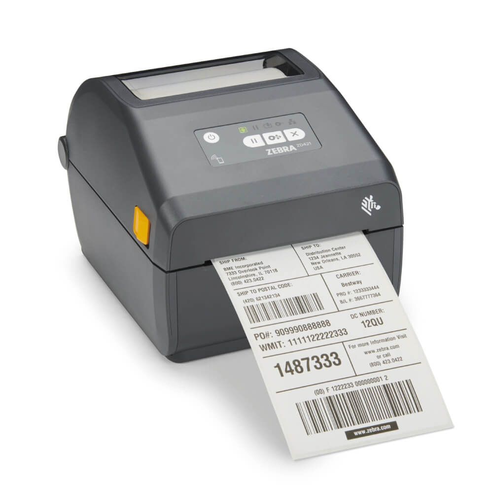 Zebra ZD421 direct thermal printer printing shipping label sample output