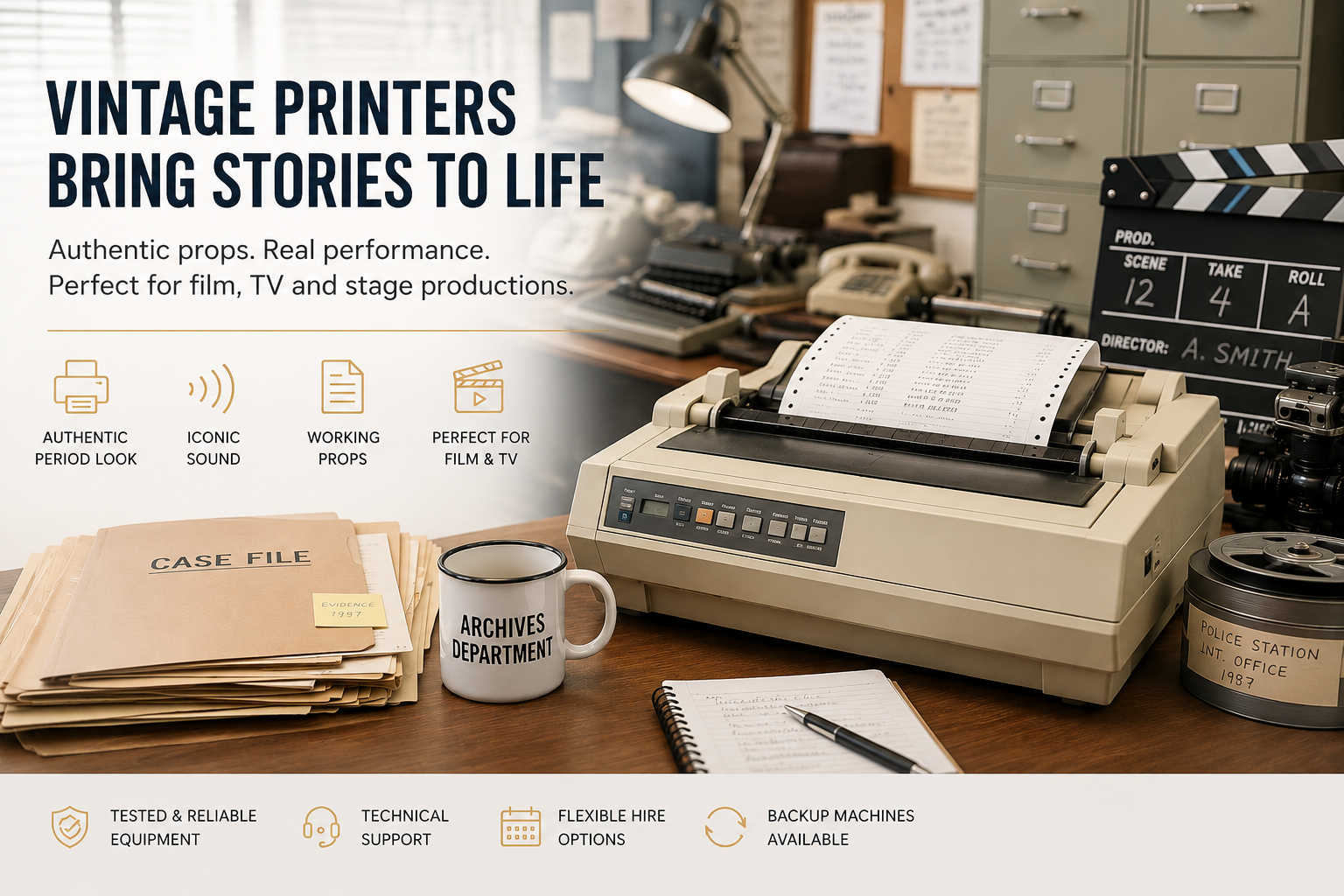 Vintage dot matrix printer on a film production set