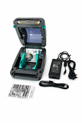 Zebra GK420d label printer open cover showing media loading direct thermal desktop printer