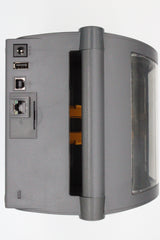 Zebra ZD421 203dpi label printer rear ports showing USB and Ethernet connections