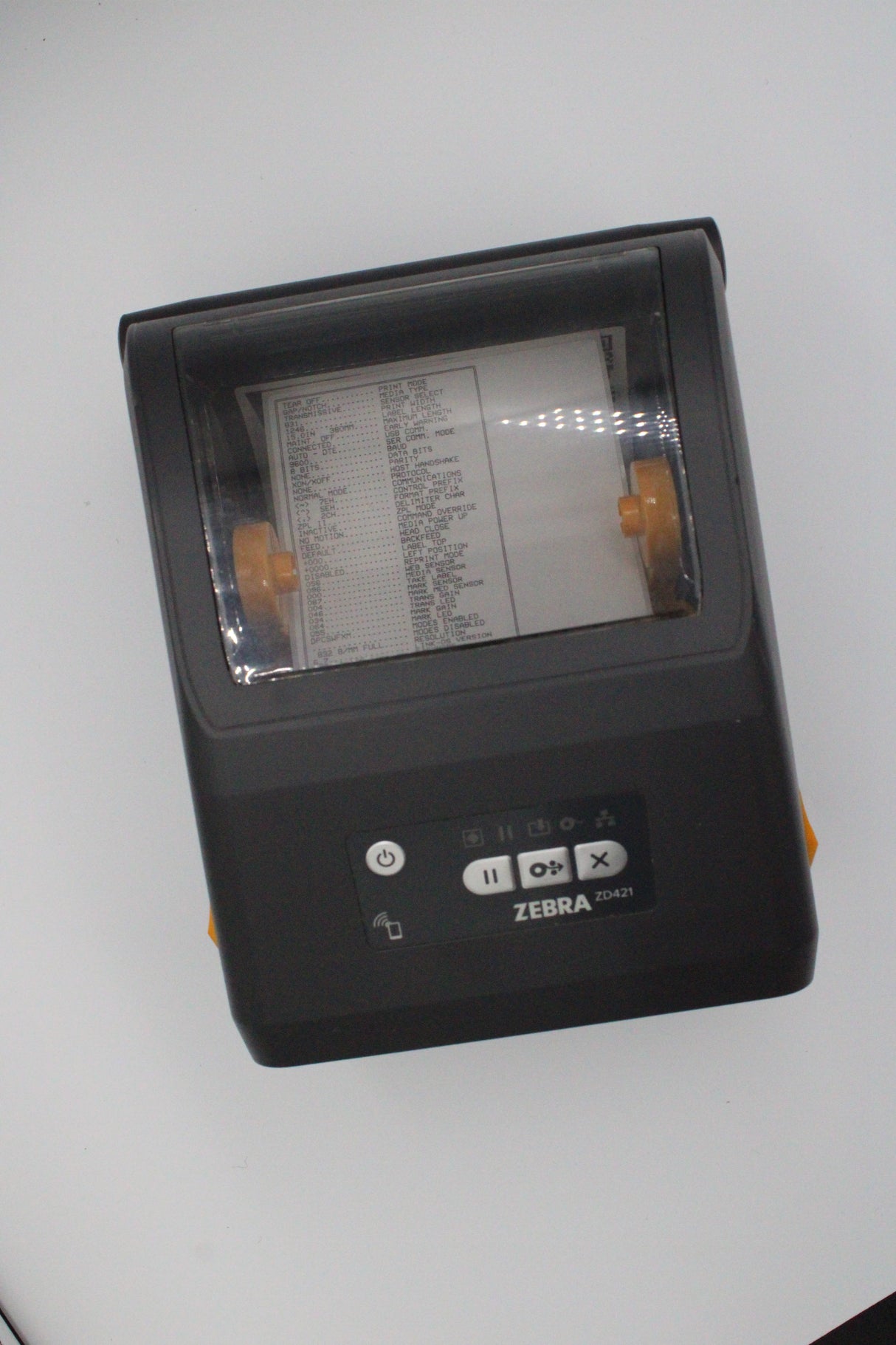 Zebra ZD421 direct thermal label printer top view showing compact desktop design